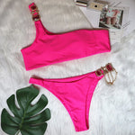Halter Rhinestone Diamond Bikini Women Swimsuit Female Bikinis Metal Chain Swimwear Two Pieces Bikini Set Bathing Suit Swim Lady