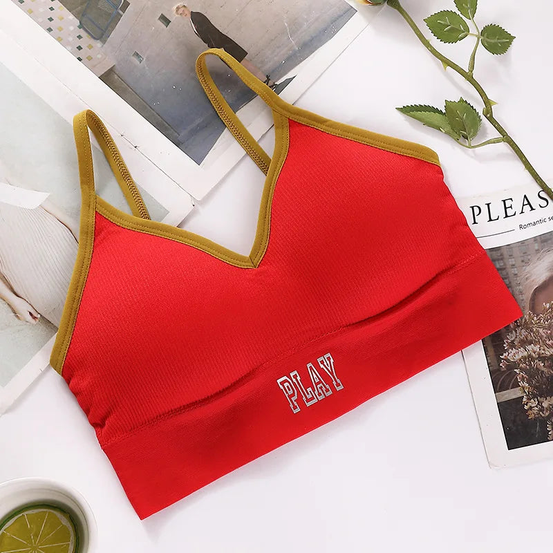 Women Crop Top Seamless Sports Push-Up Bra Tube Top Lingerie Underwear Streetwear Padded Camis with Straps Daily Wear Tops