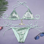 Shiny Sequins Jewelled Diamond Bikini Women Micro Bikini Swimwear Female Swimsuit Two Pieces Bikini Set Halter Bathing Suit Swim