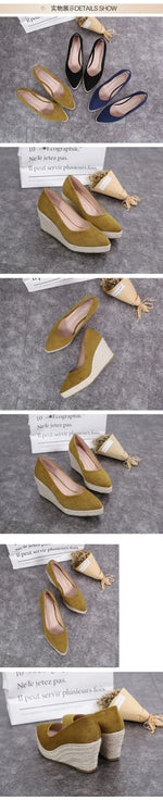 Suede princess women wedge shoes pointed toe pumps high heels platform Mary Jane office lady pumps party espadrilles cute shoesb