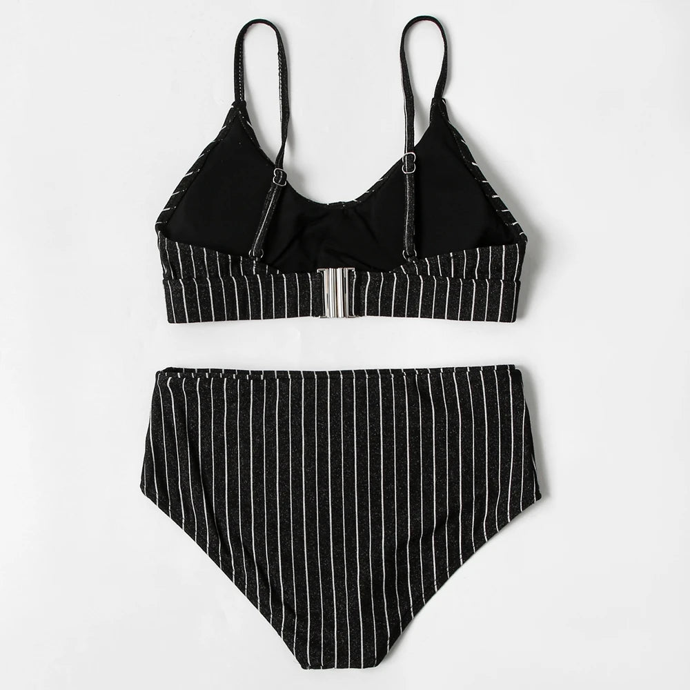 ZTVitality Shiny Striped Sexy Bikini 2022 New Arrival Straps Padded Bra High Waist Swimsuit Female Swimwear Women Beach Wear S-L