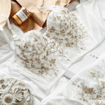 High Quality Lace Flowers Embroidery Underwear Women Sexy Body Shaper Push Up Bra French Luxury Romantic White Bralette Lingerie