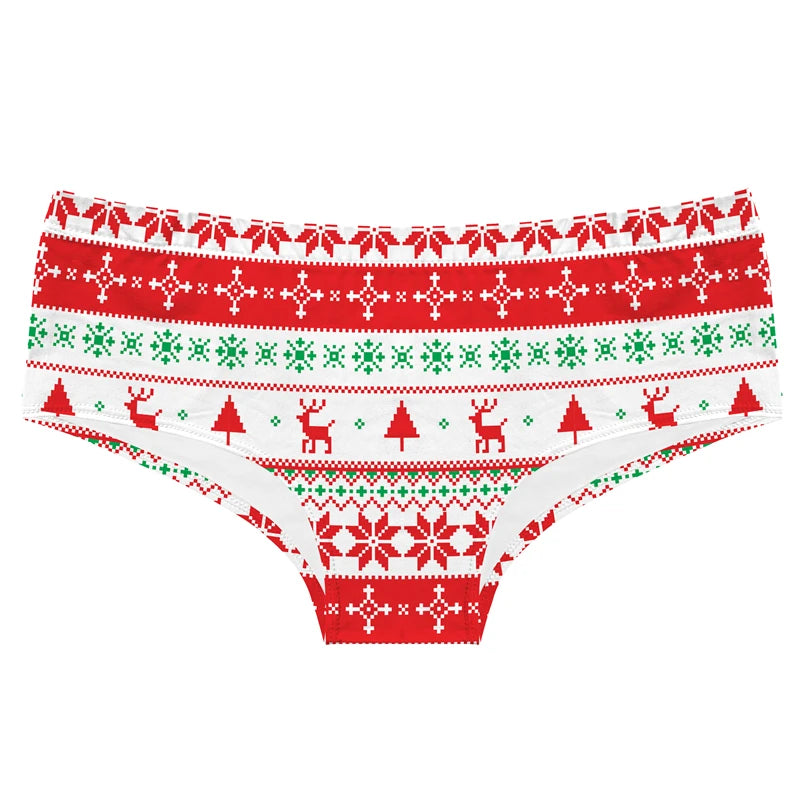 Christmas Tree Santa Snow Print Women's Underpants Original Xmas Pattern Ladies Panties Elastic Waistband Female Briefs