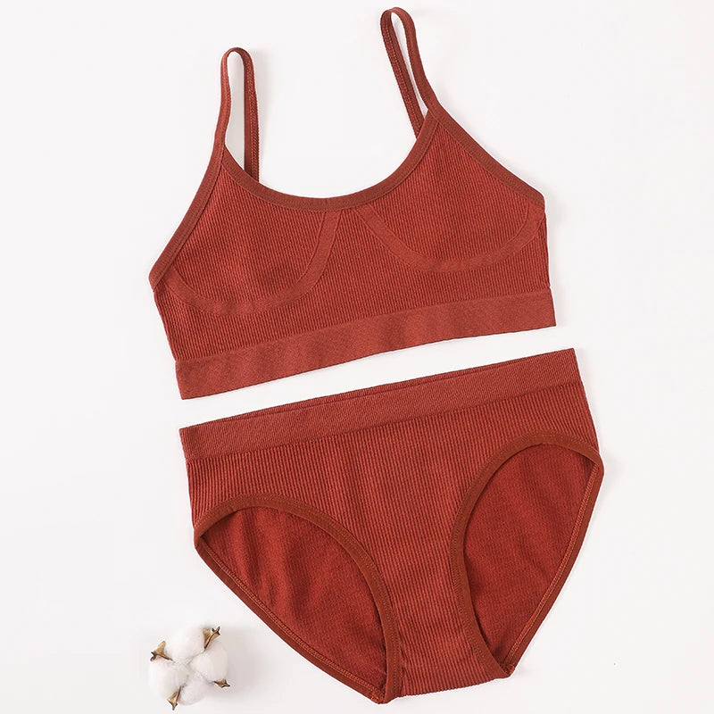 Women Seamless Bra Briefs Set Push Up Bra Top Sexy Lingerie Female U Back Crop Top Brassiere Underwear Set
