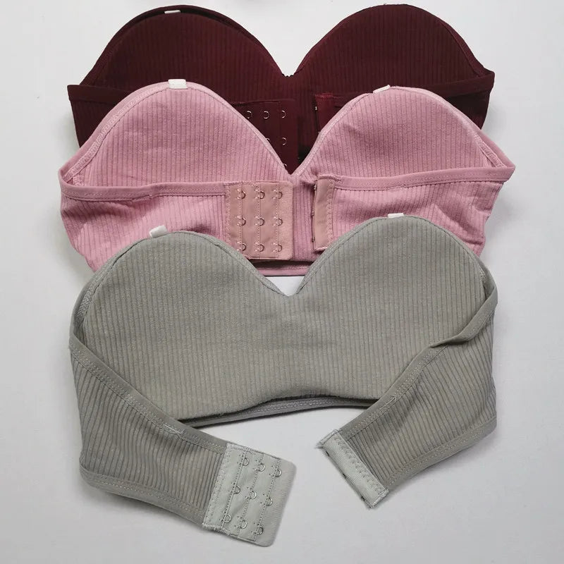 Strapless Bra Tube Top Women Crop Top Non-wire Invisible Bra 3/4 Cup Underwear Sexy Lingerie Cotton Bandeau Bra Removable Pads