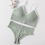 Women Seamless Bra And Panties Set High Rise Thongs Non-wire Sports Bra Comfy Brassiere Female Underwear Sexy Lingerie Set