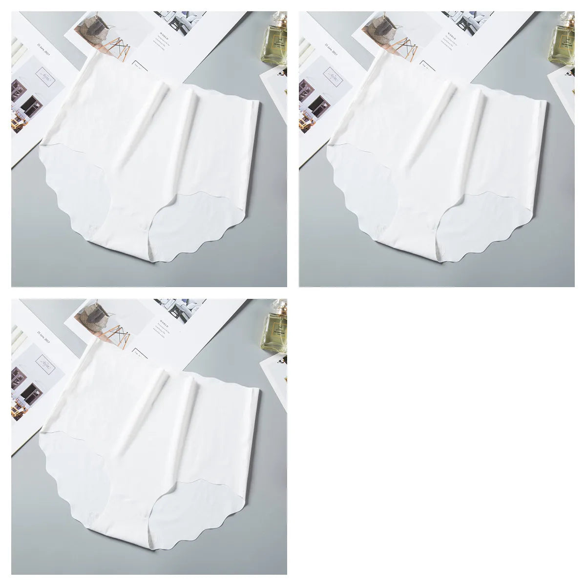 3Pcs/Set Women Ice Silk Panties Wavy Trim Seamless Underwear High Waist Panty No Show Briefs Invisible Ladies Lingerie M-XXL