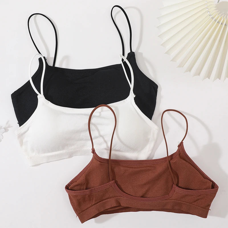 Women Low Back Crop Top Push Up Bras Seamless Underwear Thin Strap Camisole Sexy Lingerie Female Backless Bralette Tanks Top