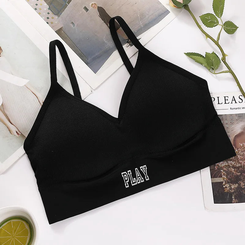 Women Crop Top Seamless Sports Push-Up Bra Tube Top Lingerie Underwear Streetwear Padded Camis with Straps Daily Wear Tops