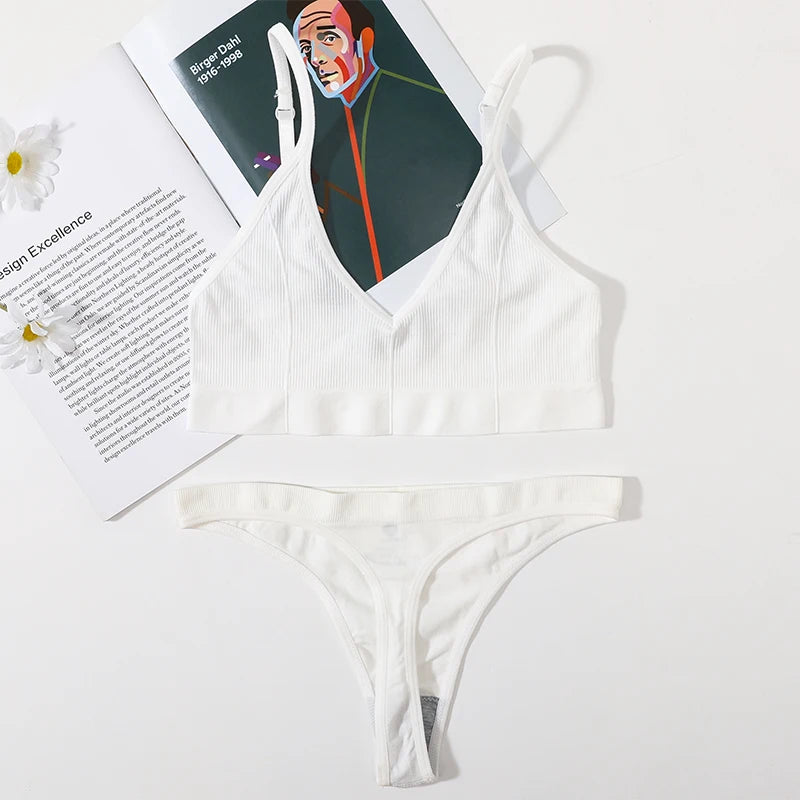 Women Seamless Bra And Panties Set Low Rise Thongs U-Shape Back Crop Top Bralette Comfort Sport Underwear Sexy Lingerie Set