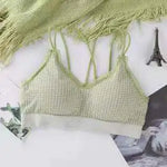 Gingham Lace Cross-Back Bralette Wireless Wrap Bra Sexy Lingerie Stretchy Beauty Cross Back Underwear Plaid Lace Trim Tube Bra