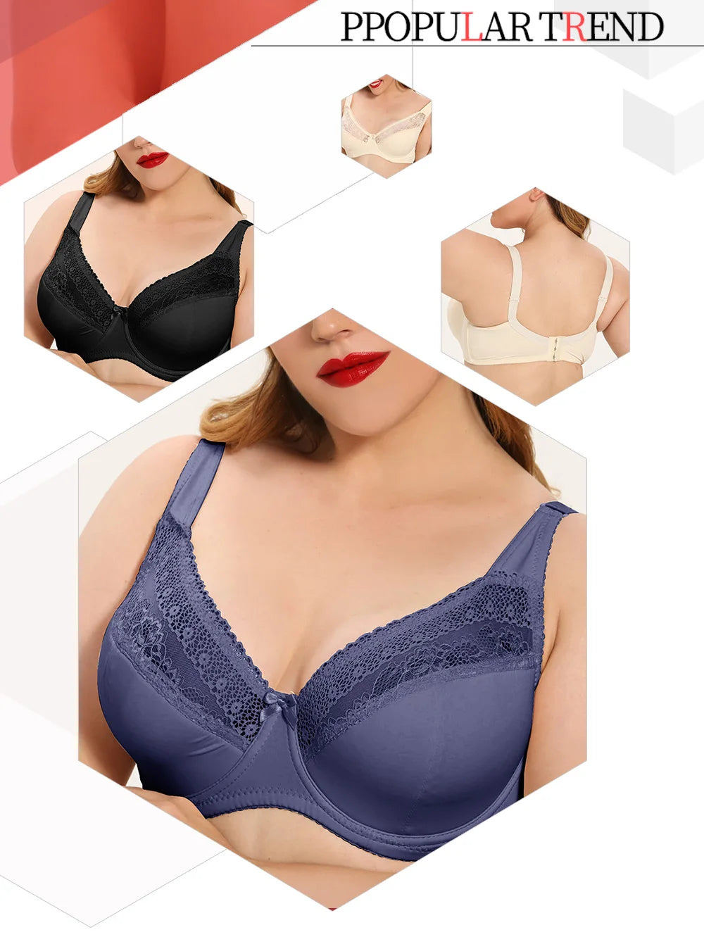 Plus Size Lace Bras For Women Lager Sexy Push Up Bra Bralette Comfortable Underwired Underwear Lingerie Tops BH D DD E F G Cup