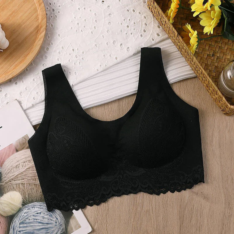 Breathable Latex Bra Seamless Women’s Underwear Sexy Push Up Bralette With Pad Vest Top Comfortable Lace Sleep Brassiere