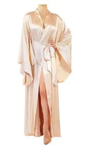 Fashion Sexy Pajama Dress Lingerie with Robe Long Sleeve Lace Nightgown with Belt Sleepwear Satin Women Bridesmaid Bathrobe