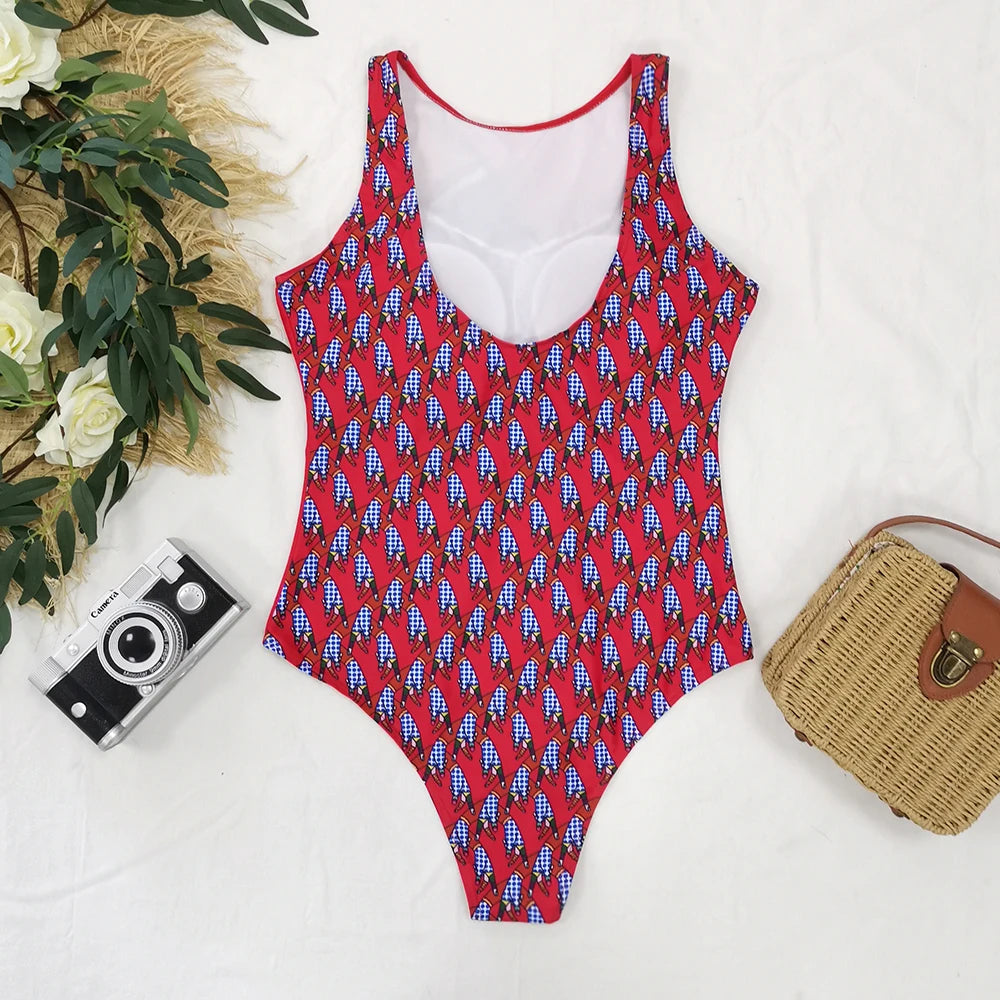 Striped Women One Piece Swimsuit High Quality Swimwear Printed Push Up Monokini Summer Bathing Suit Tropical Bodysuit Female