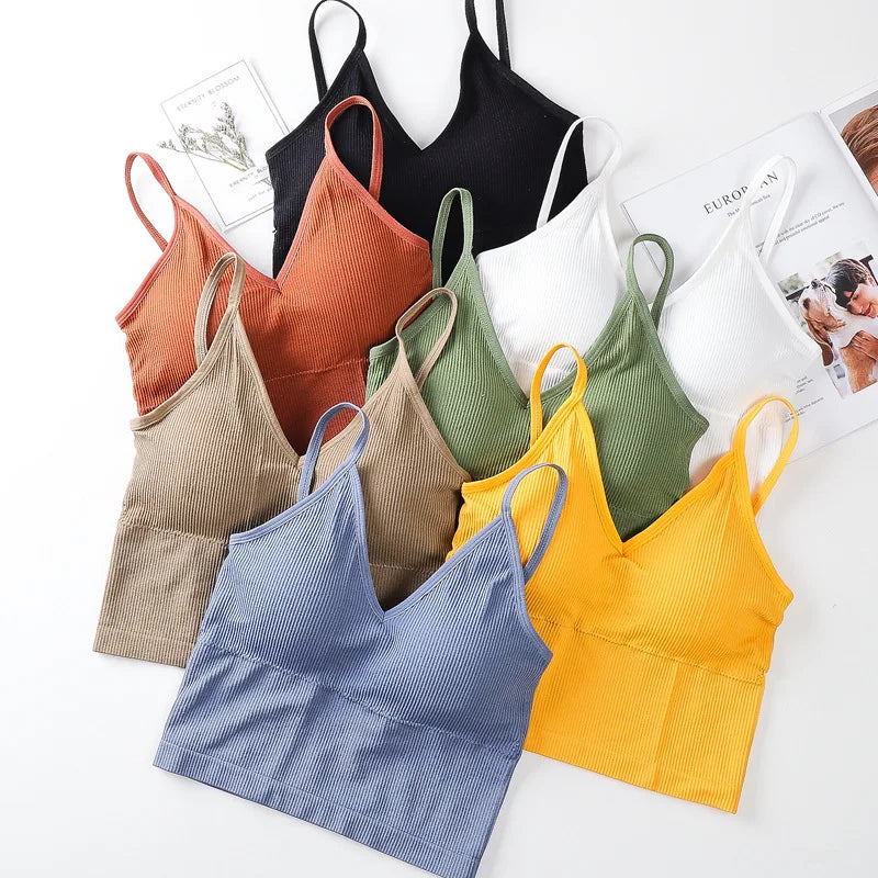 Women Tube Tops Seamless Bra Crop Top Sports Underwear Streetwear Fitness Tops Cami With Removable Pads Solid Color Lingerie