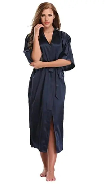 Women Silk Satin Long Wedding Bride Bridesmaid Robe Kimono Robe Feminino Bath Robe Large Size XXXL Peignoir Femme Sexy Bathrobe