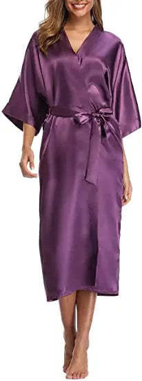 Sexy women extra long bathrobe Silky Satin robe Charming Women's Lengthened Casual Bathrobe Long Sleeved Robe Homewear
