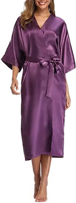 Sexy women extra long bathrobe Silky Satin robe Charming Women's Lengthened Casual Bathrobe Long Sleeved Robe Homewear