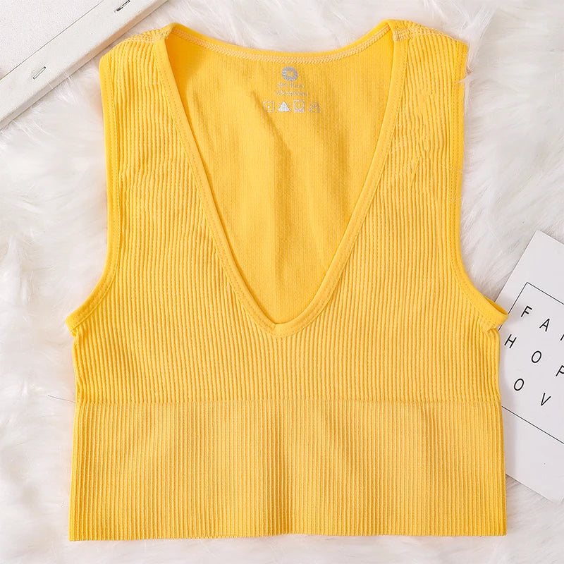 Deep V-Neck Crop Top 18 Colors Slim Fit Tank Stretchy Sleeveless Crop Vest Casual Ribbed Knit Top Low Cut Summer Camisole M-XL