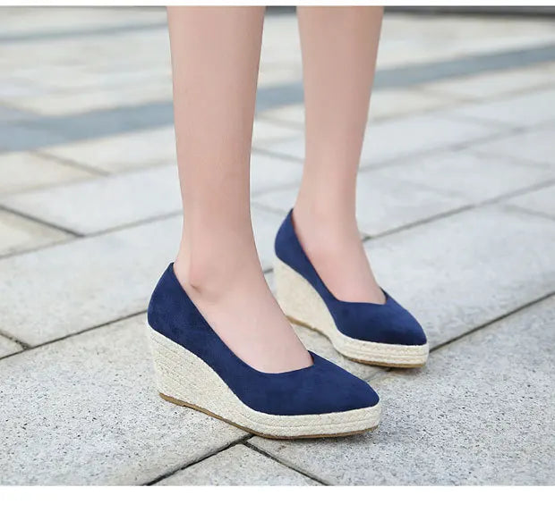 Suede princess women wedge shoes pointed toe pumps high heels platform Mary Jane office lady pumps party espadrilles cute shoesb