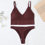 Women Sports Bra And Panties Set Seamless Bra U-Back Crop Top High Rise G-String Panties Thongs Underwear Sexy Lingerie Set