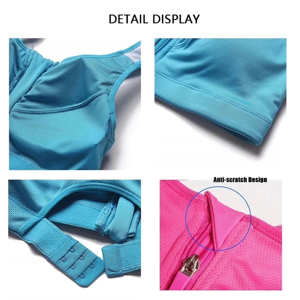 Solid Color Sports Bra Gathered Without Steel Ring Running Vest Fitness Front Zipper Tops Sexy Shockproof Women's Underwear