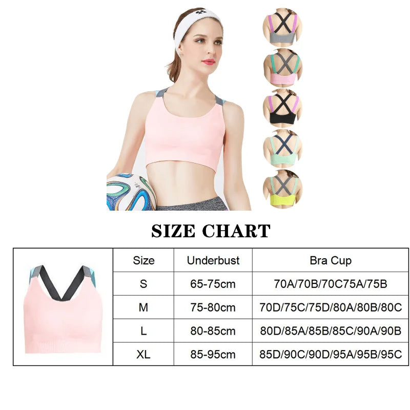 Women's Cross Back Sports Bra, Seamless Wireless Workout Top with Removable Pads for Yoga Running Gym