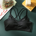 Scalloped Wave V Neck Rib Bralette Women Underwear Fixed Thin Shoulder Straps Detachable Heart Shape Foam Pads Lounge Inner Bra