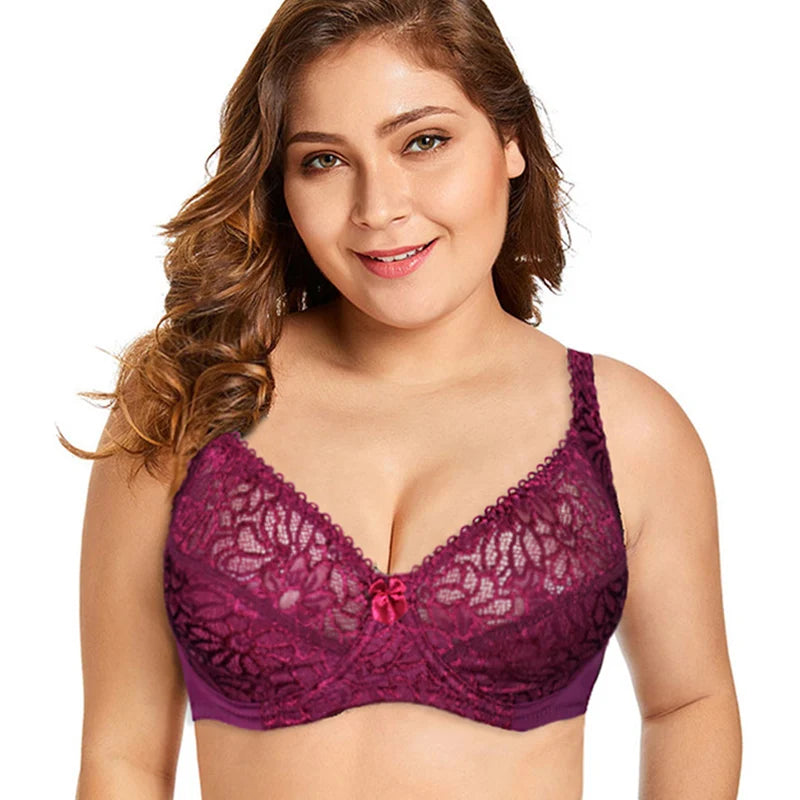 Plus Size Womens Lace Bra Lager Bosom See through Bralette Underwired Sexy Lingerie 34 36 38 40 42 44 B C D DD E F Cup