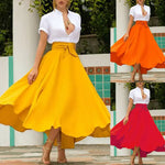 Fashion Women's Ladies Solid Color Bandage Pleated Cocktail Party High WaistSummer A Line Skirts With Pocket