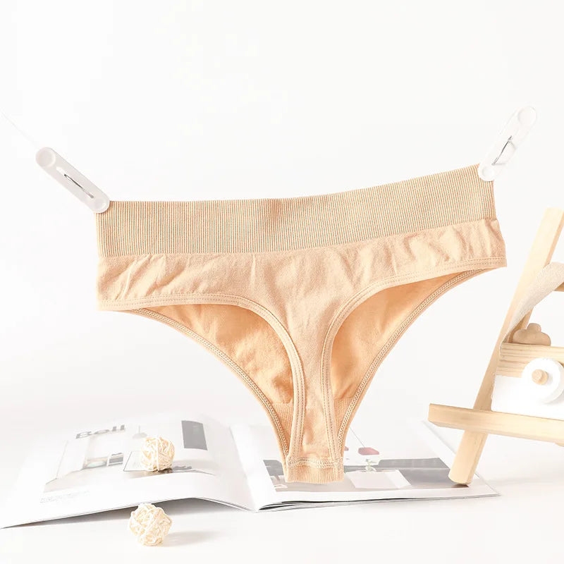 Breathable Cotton Lady thong Solid Color Women's T-back Sexy Elastic waistband T-Pants Seamless G-String Cotton Crotch Knickers