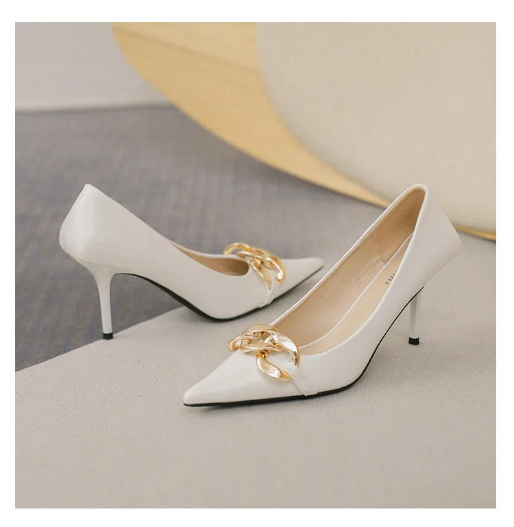 Women Pumps Luxury Female High Heels Metal Pointed Toe Professional Dress Party Ladies Office Shoe 2021Summer Fashion Large Size