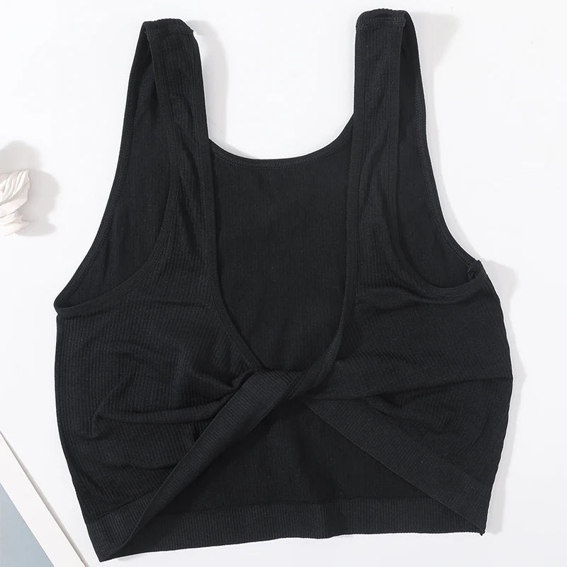 Women Rib Crop Top Seamless Tank Tops Sexy Underwear Deep V Streetwear Cropped Tee Summer Deep V Sports Camisole