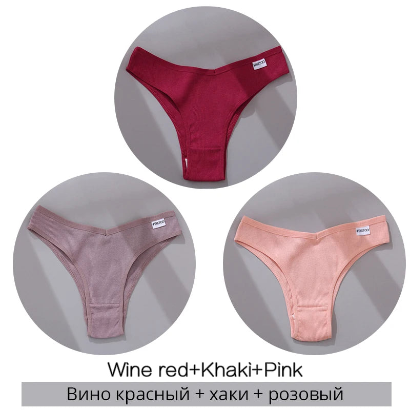 3Pcs/Set Women Cotton Panties Sexy V Waist Briefs T-Back Brazilian Underpants Female M-XL Underwear Girls Breathable Intimates