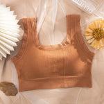 Women Wire Free Bra Removable Pad Bandeau Fixed Wide Lace Trim Strap Rib Tube Top Everyday Layering Intimates