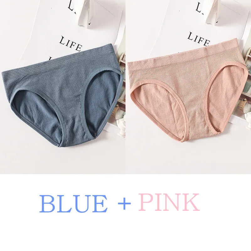 2Pcs/Set Women Panties Low Rise Briefs Seamless Underwear Female Full Coverage Back Bottoms Sports Underpants Sexy Lingerie M-L
