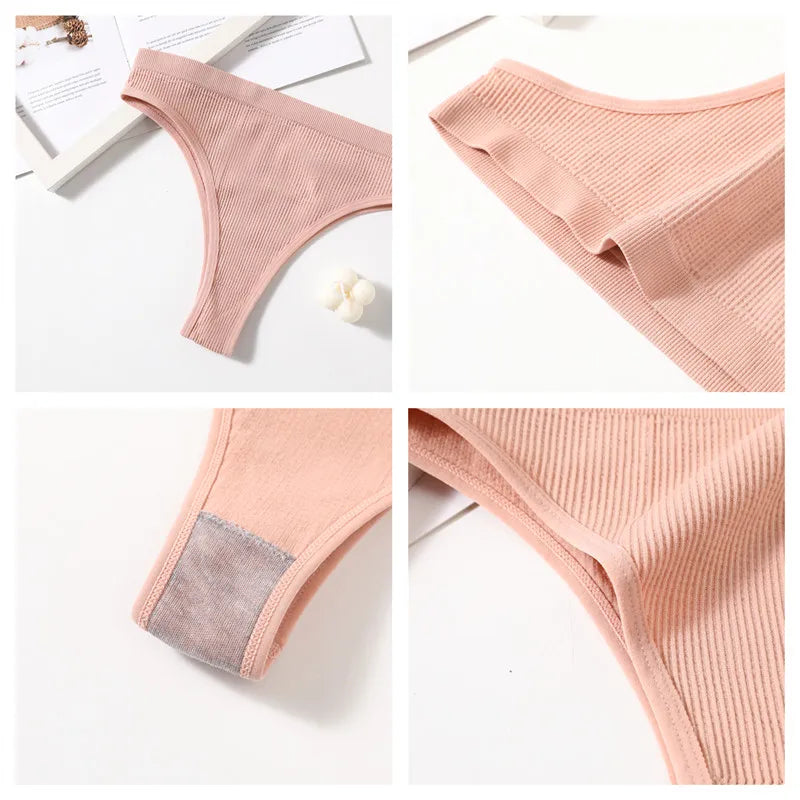 Women Seamless Bra And Panties Set Wire-Free U-Neck Small Cup Push-Up Bra Low-Rise Thongs Sexy Lingerie Female Underwear Set