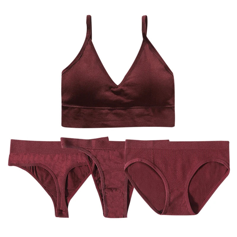 4pcs/set Women Underwear Set Active Wear Bra Top Female U Back Sports Bra And Panties Set G-String Thongs Sexy Lingerie