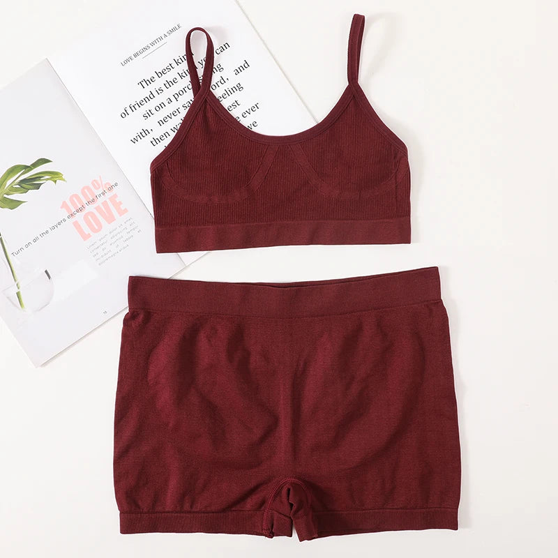 Women Bra Set Comfort Bra Top And Shorts Set Underwear Female Low Back Crop Top Female Seamless Underwear Sexy Lingerie Bralette