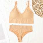 Women Sports Bra And Panties Set Seamless Bra U-Back Crop Top High Rise G-String Panties Thongs Underwear Sexy Lingerie Set