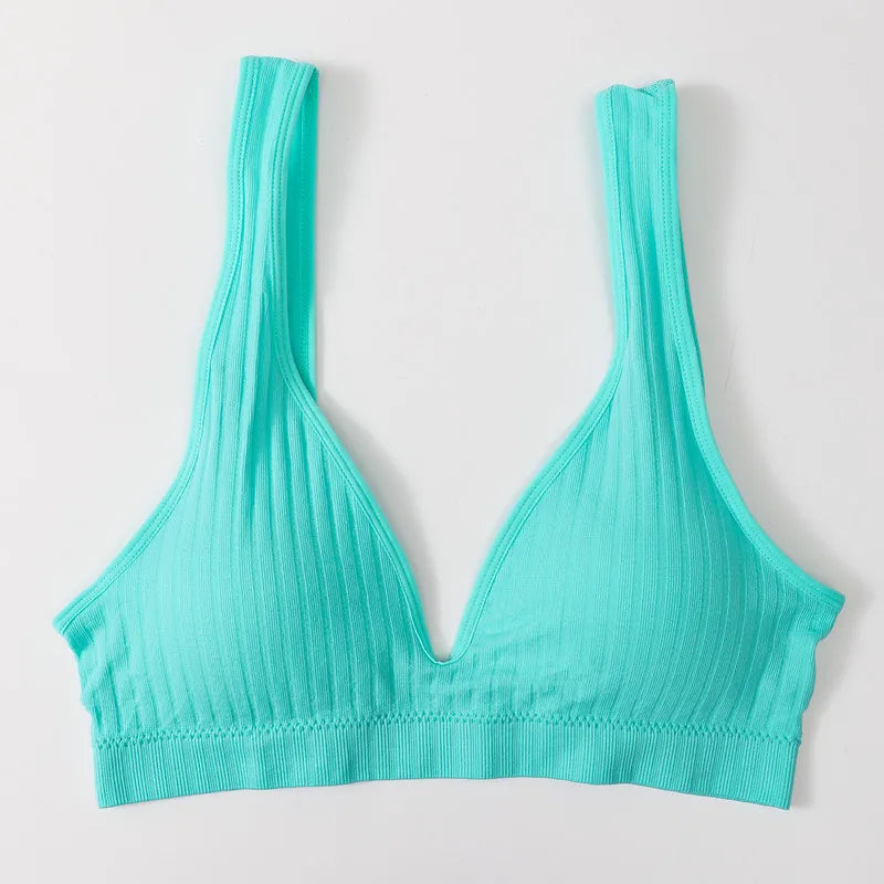 Women Deep V Ribbed Bralette Push-Up Bras Sports Seamless Bra Padded & Unlined Underwear Two Versions Top Sexy Lingerie S-XL