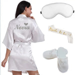 4pc set of glitter gold bride satin short bride robe slippers bridal sash peignoir women Bridal Party 2019 kimono robe