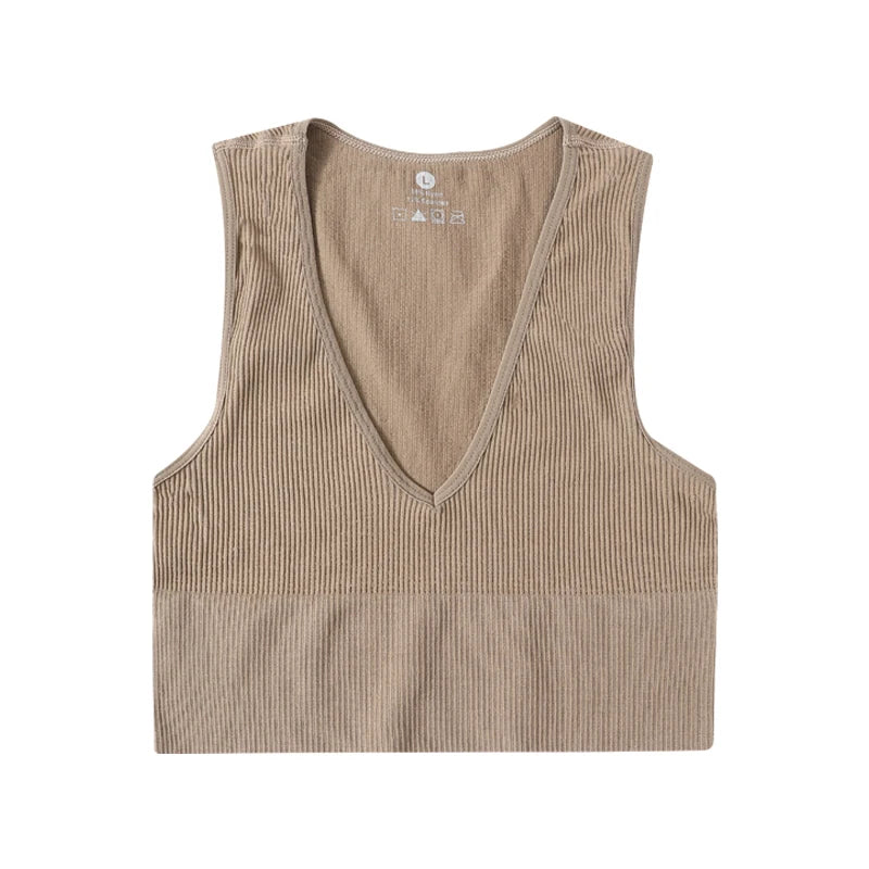 Summer Crop Top Women V-Neck Tanks Sexy Lingerie Sleeveless Short Tee Rib Fitness Underwear Sport Seamless Bra Tops Camisole