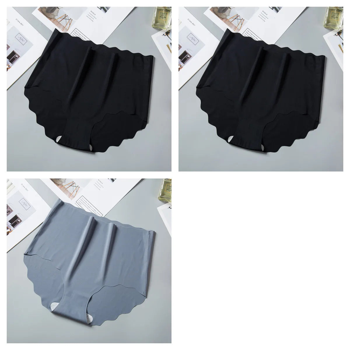3Pcs/Set Women Ice Silk Panties Wavy Trim Seamless Underwear High Waist Panty No Show Briefs Invisible Ladies Lingerie M-XXL