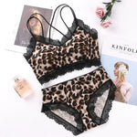 Sexy Leopard Print Women‘s Underwear Set Temptation Lace Bralette Wire Free Push Up Brassiere Female Lingerie 2-Pieces Suit
