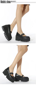 Spring Autumn Chunky Heel Vintage Lolita Shoes Women Platform Shoes Mary Jane Buckle Strap School Shoes For Girls Blackty7
