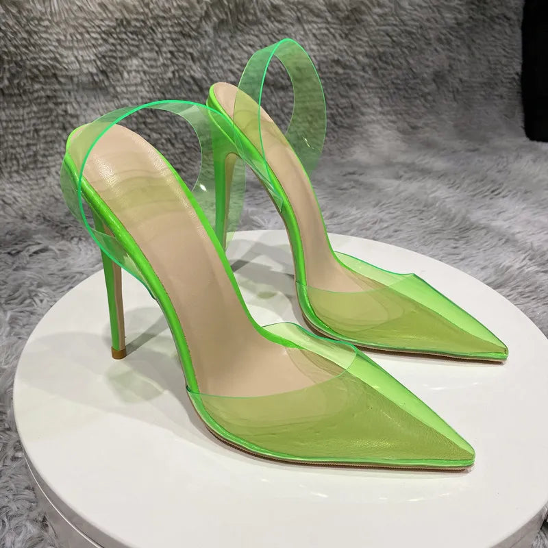 Transparent PVC high heels women's pointed sandals, transparent high heels, dress shoes, wedding shoes12cm.45, summer, 2021
