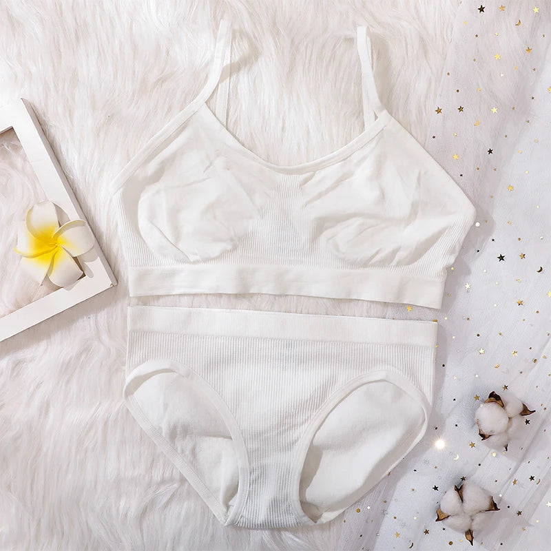 Women Seamless Bra And Panties Set Non-Wire Push-Up Bralette Female Low-Waist Thongs T-back Panties Sexy Lingerie Underwear Set