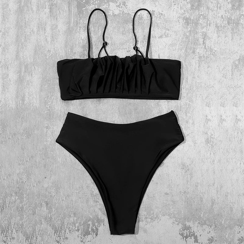 ZTVitality Folds Green Bikinis 2025 New Arrival Sexy Bikini Push Up Straps Padded Bra High Waist Swimsuit Female Swimwear Women